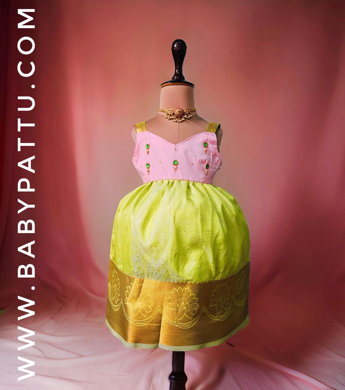 Baby Pink & Neon Green Frock