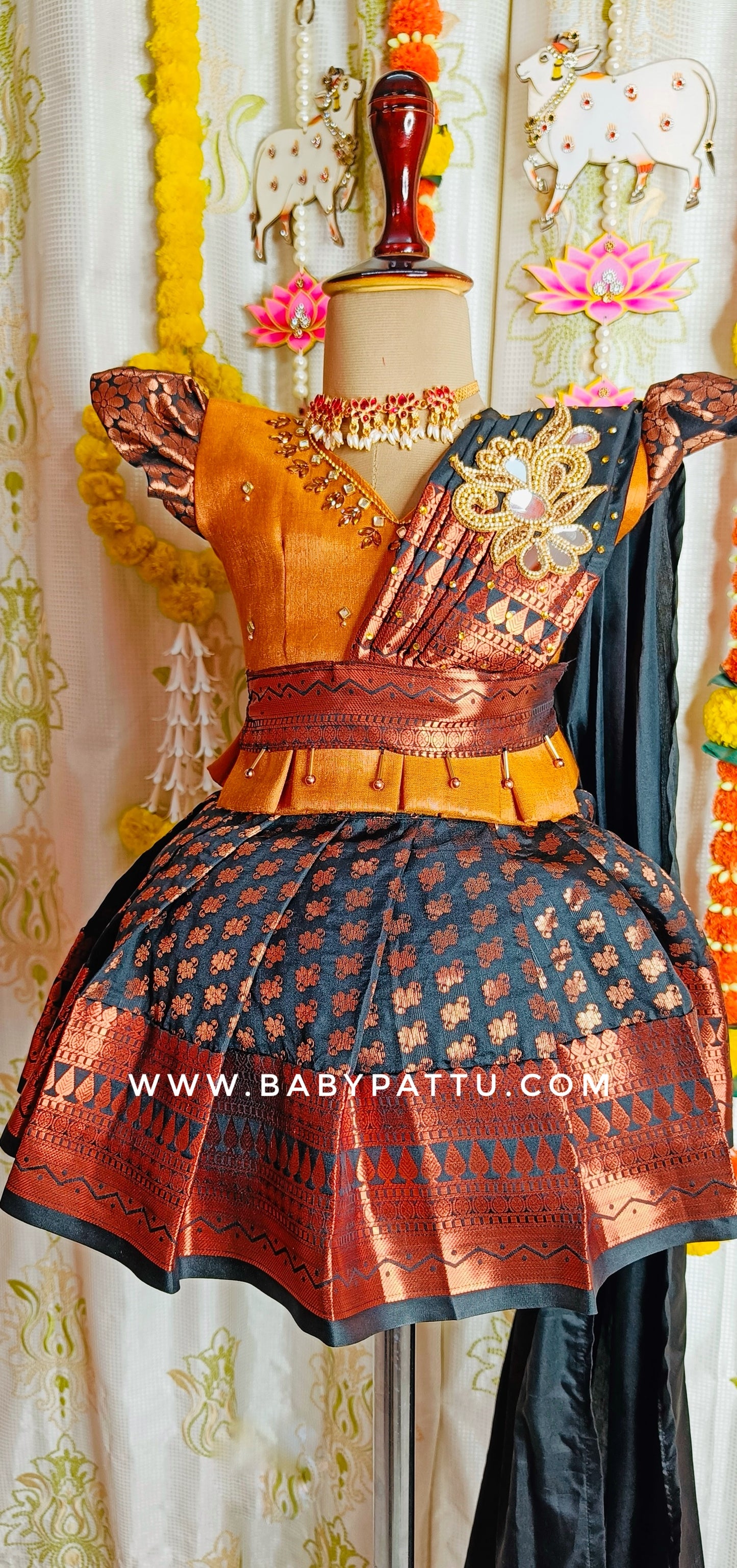 Copper & Black Princess Modal  Pattu Pavada