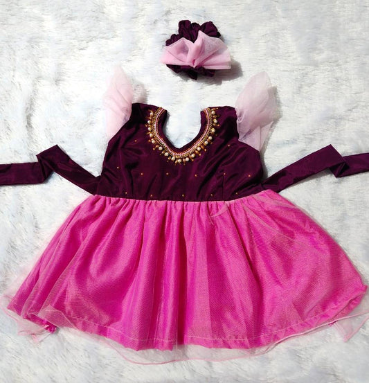 Maroon & Pink  Frock