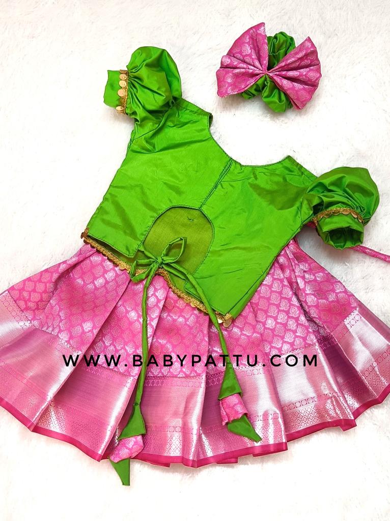 Green & Pink Pattu  Pavada