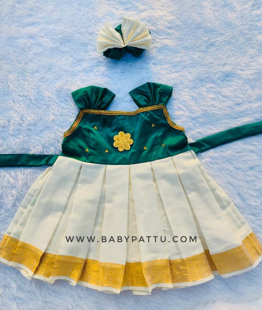 Green & White Kasuvu Cotton Frock