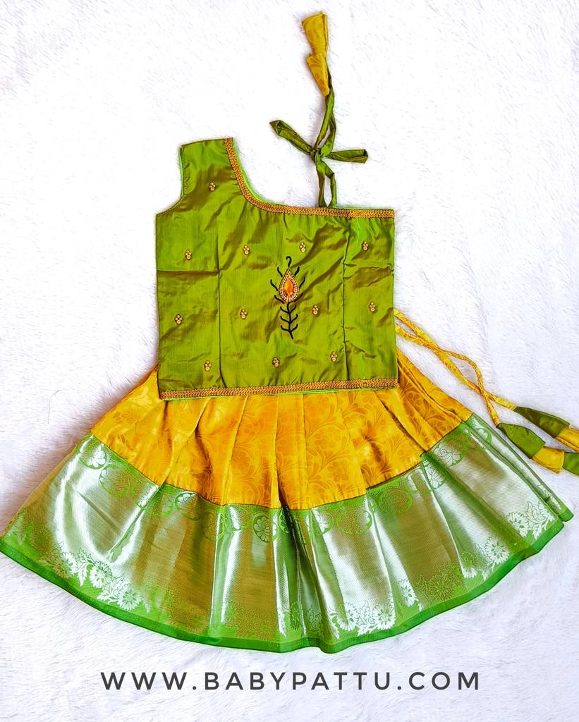 Mehandhi Green & Yellow Pattu Pavada