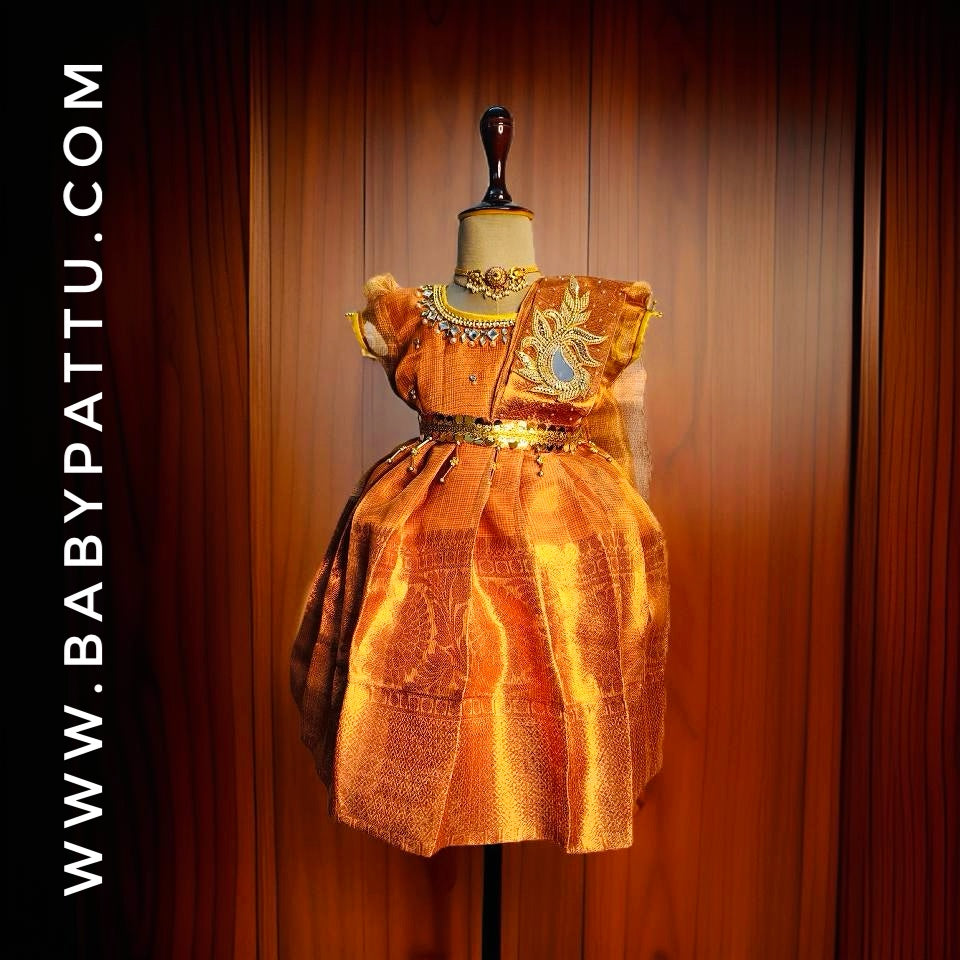 CopperTissue Silk Princess Frock with Detachable Dupatta