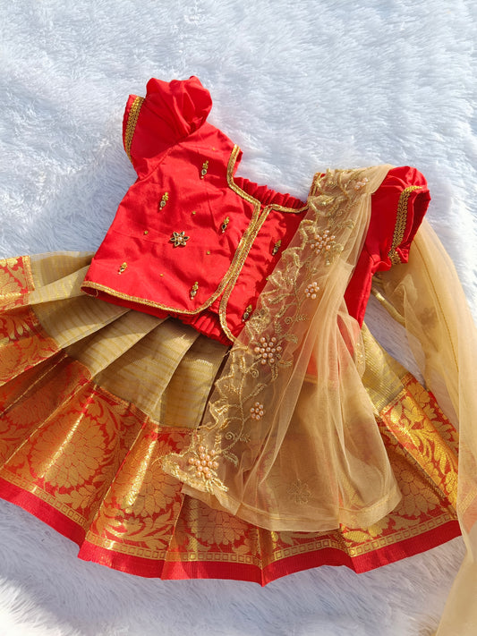 Red & Gold with detachable duppata