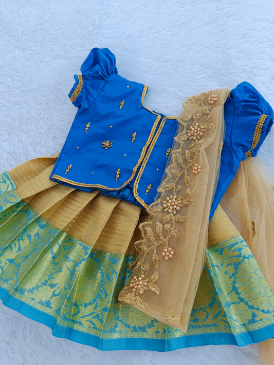 Blue & Gold with detachable duppata