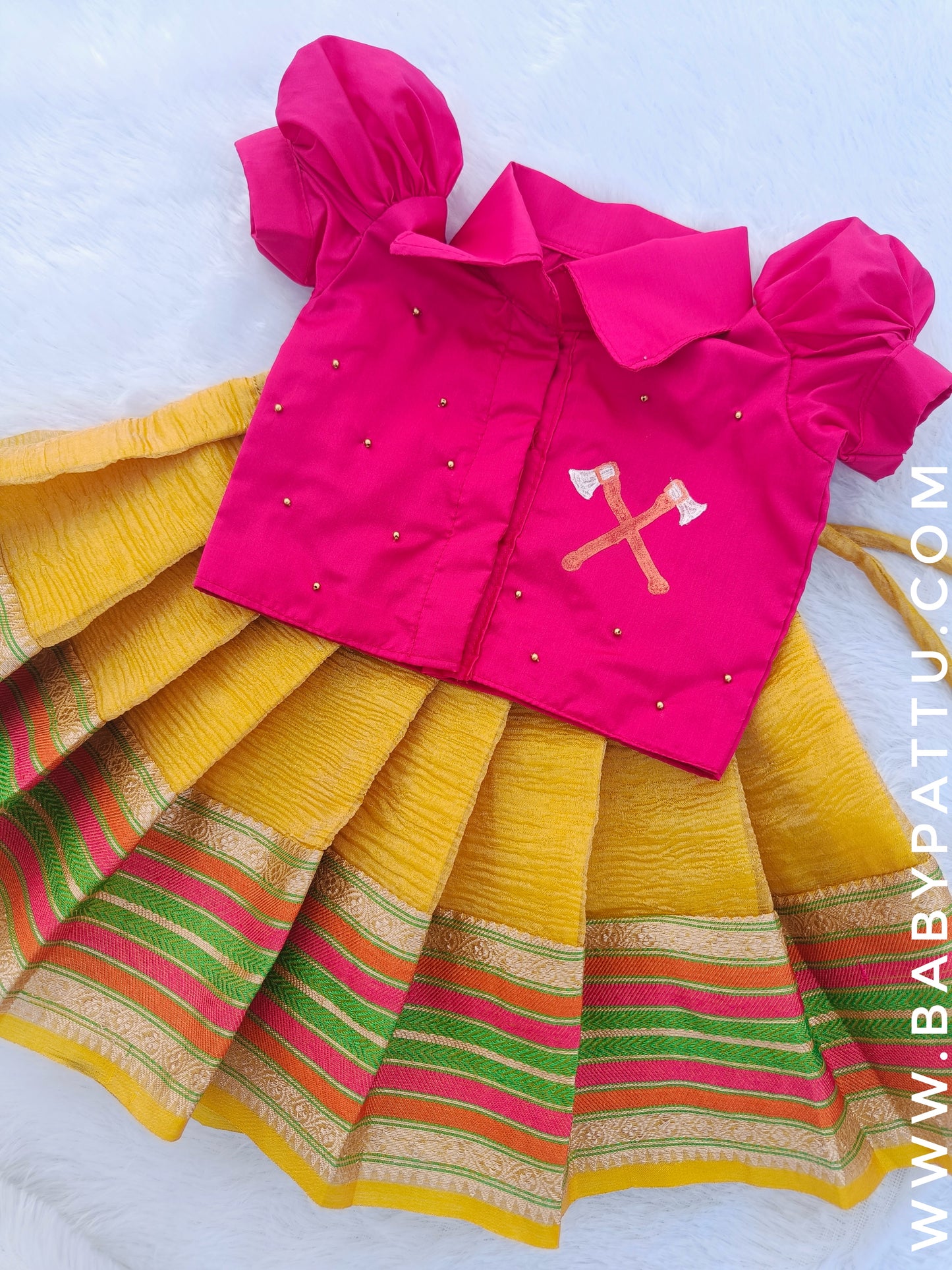 Rani Pink Pink & Dull Yellow || HandPainted Pushpa 2 Theme Collection