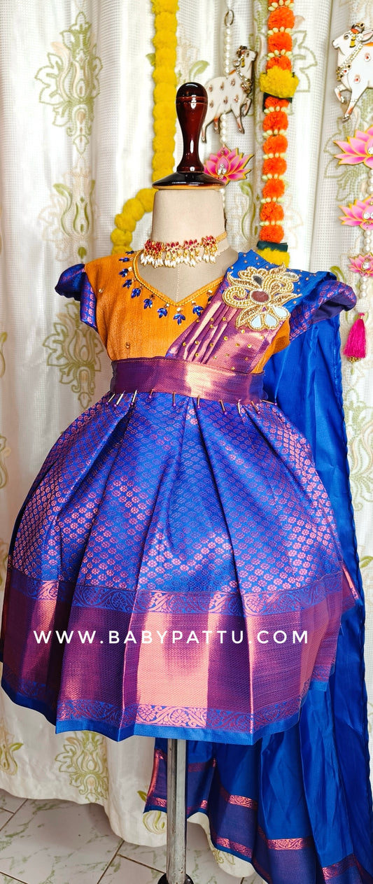 ELEGANT PRINCESS FROCK || GOLD AND ROYAL BLUE