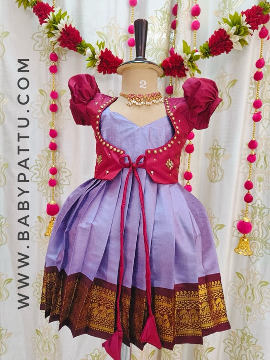 Maroon And Lavender Colour Coat Model Frock