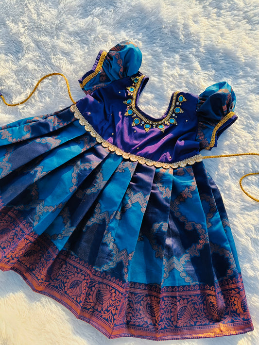 BLUE AND BLUE  COLOR COMBINATION FROCK