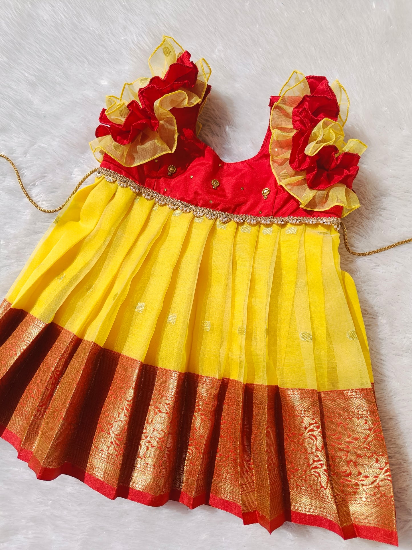 Red & Yellow Fancy Tissue Frock