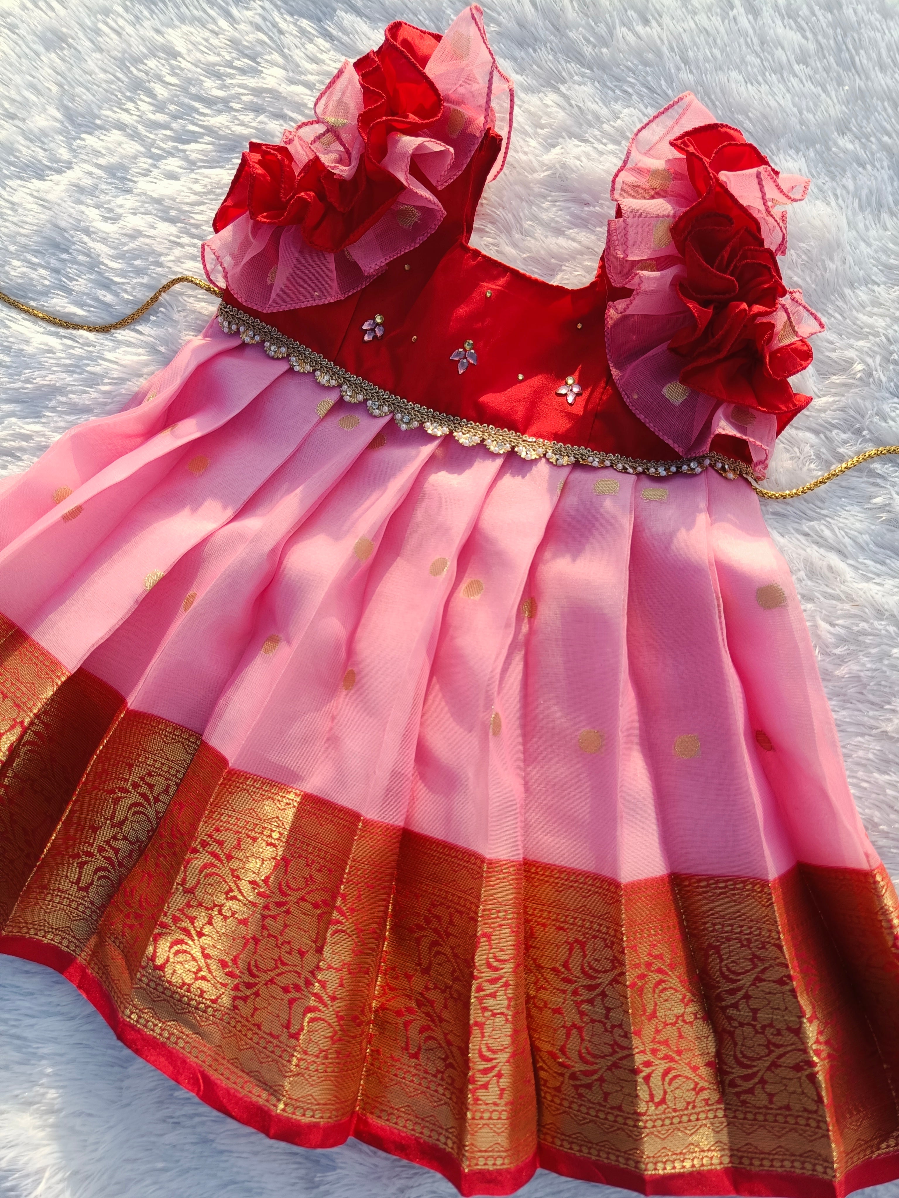 Red Baby pink Fancy Tissue Frock