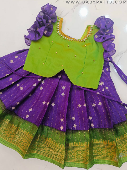 Mehandi green & Purple pattu pavada