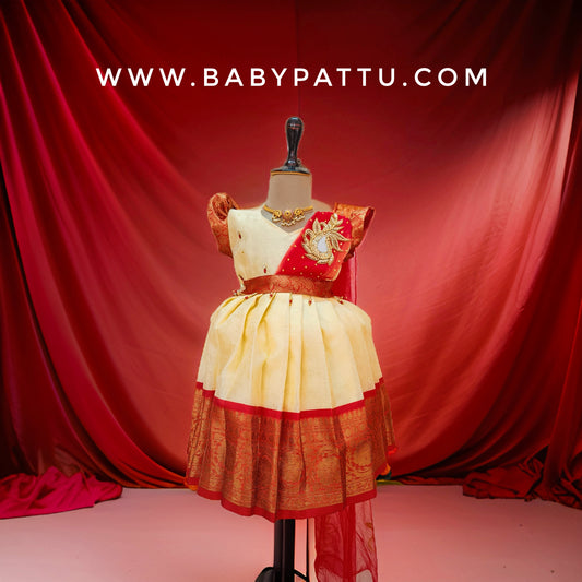 Half White & Red Princess Set Model Frock