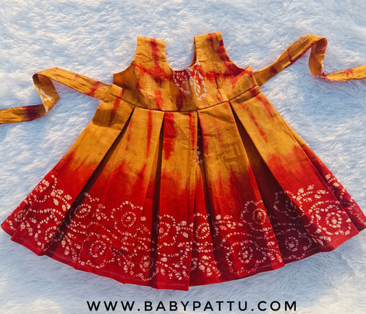 Pure Cotton Yellow & Maroon Frock