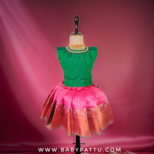 Green And Pink Pattu Pavada