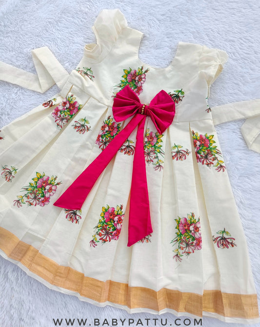 Pink Floral kerala Cotton Frock