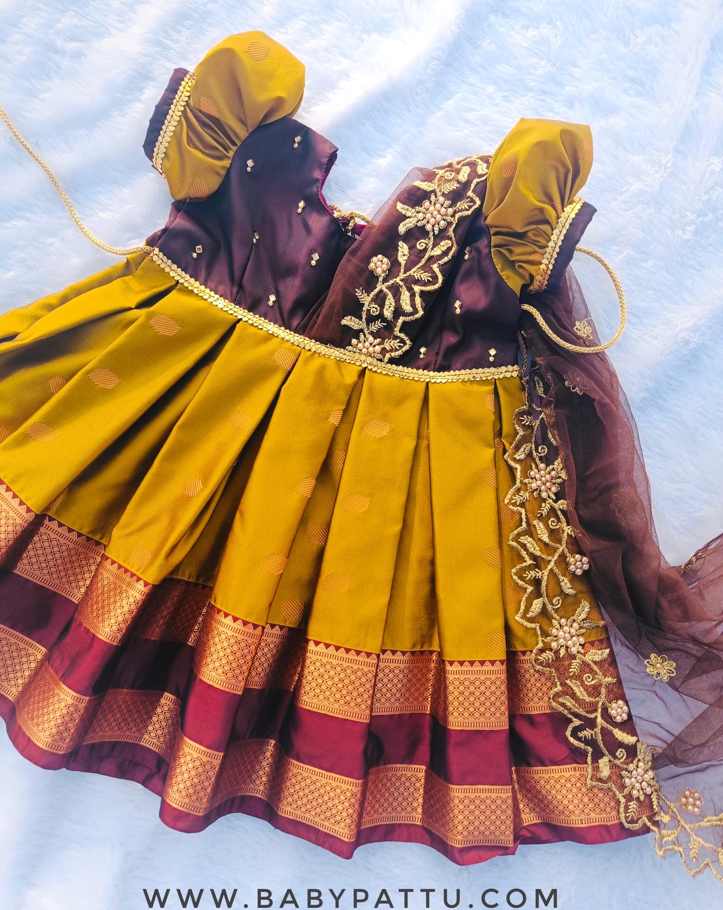 Brown & Fenugreek Frock with Attached Dupatta Pongal Collection