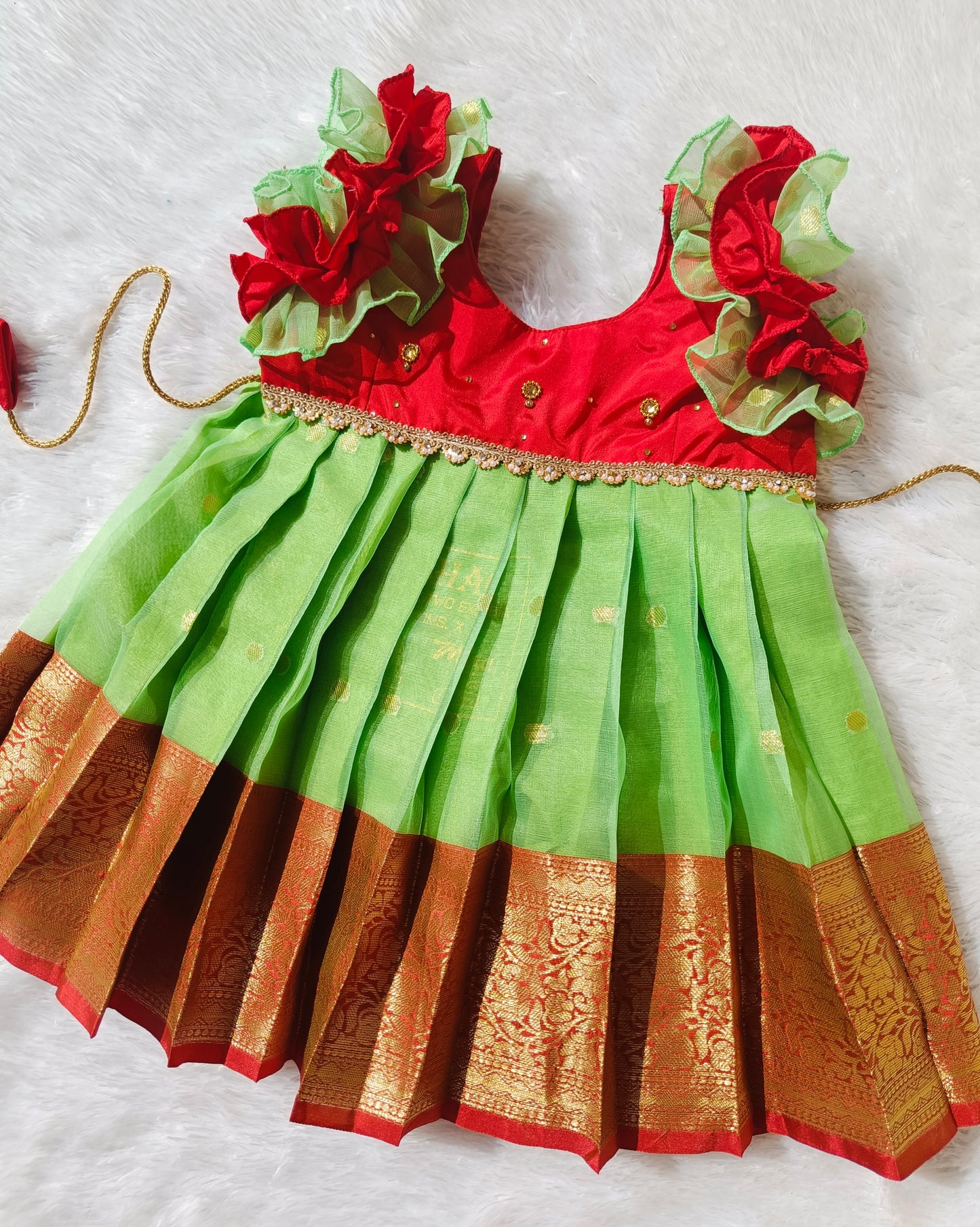 Red & Green Fancy Tissue Frock