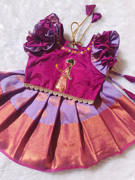 Purple & Purple Pattu Pavada Hand Painted Diwali Collection