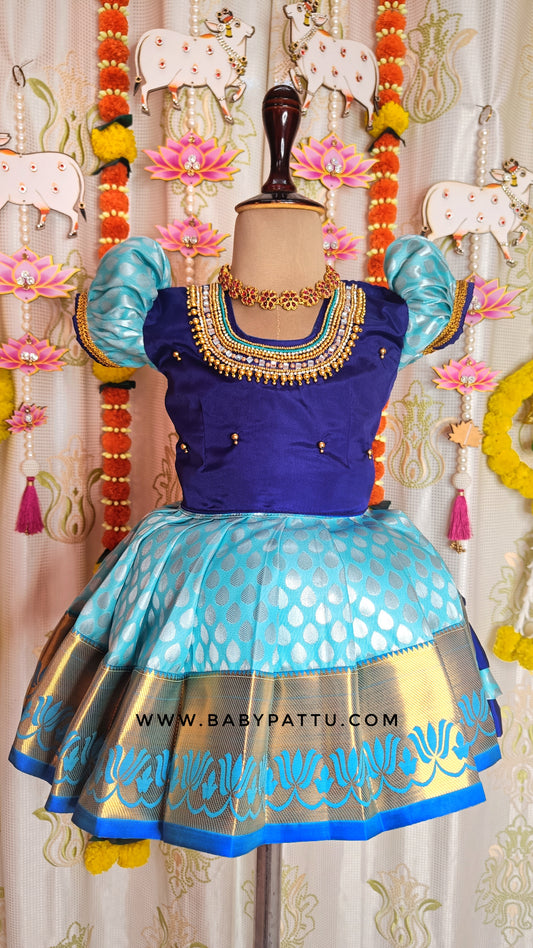 Navy Blue & Sea Blue Pattu Pavada