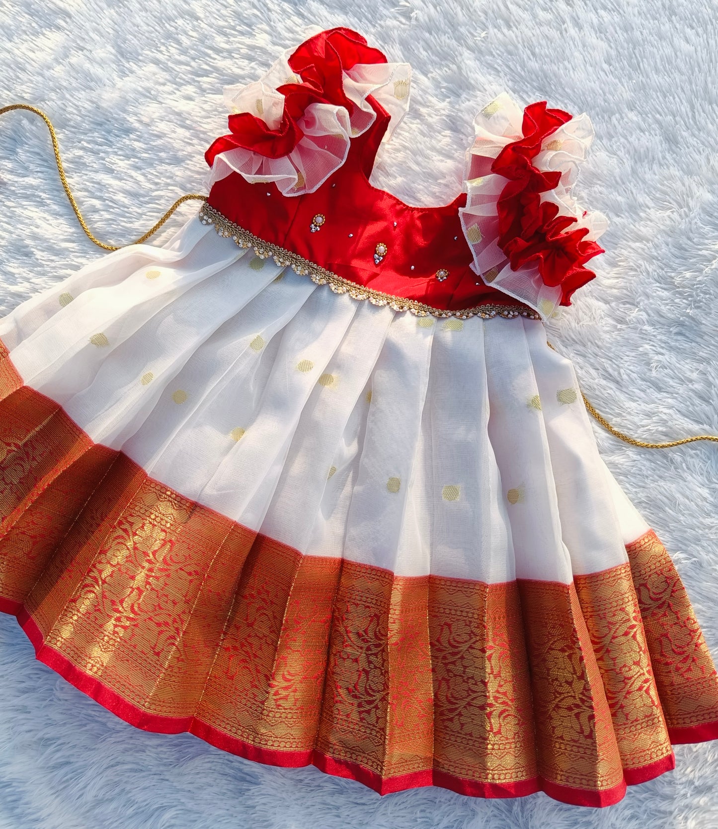 Red & White Fancy Tissue Frock