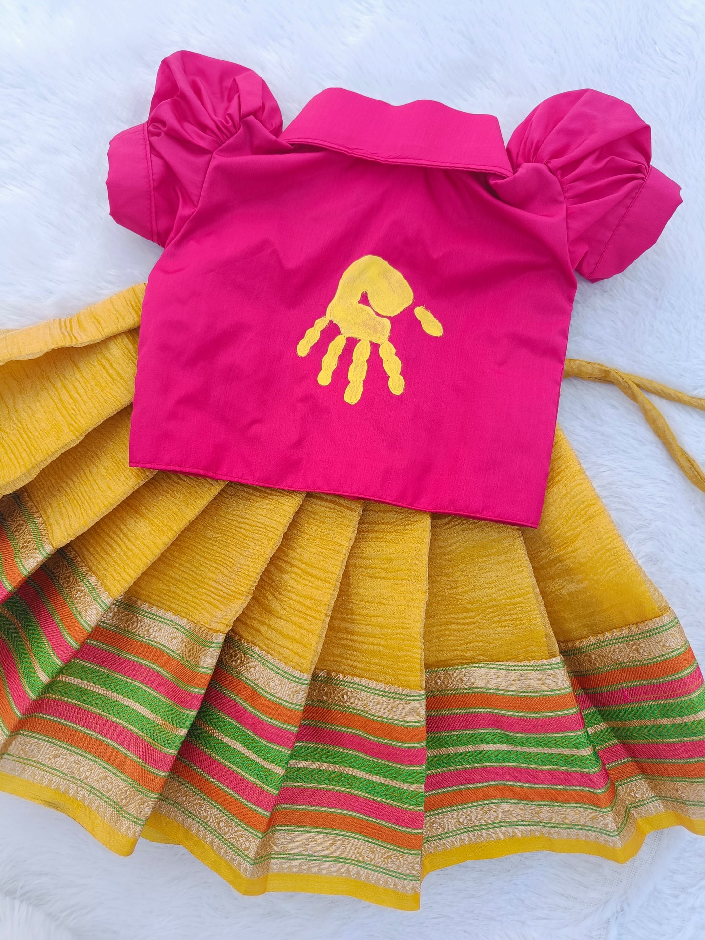 Rani Pink Pink & Dull Yellow || HandPainted Pushpa 2 Theme Collection