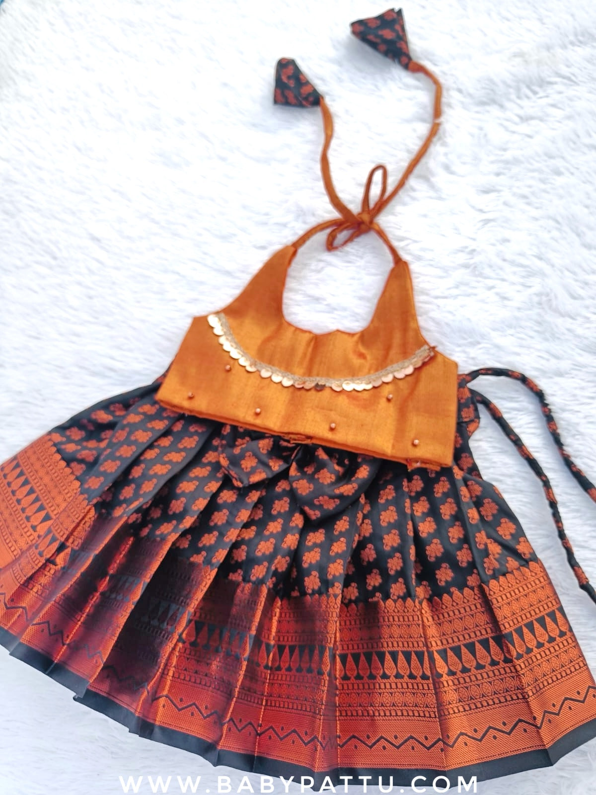 Copper Zari  Crop Top With Black Bottom Pattu Pavada