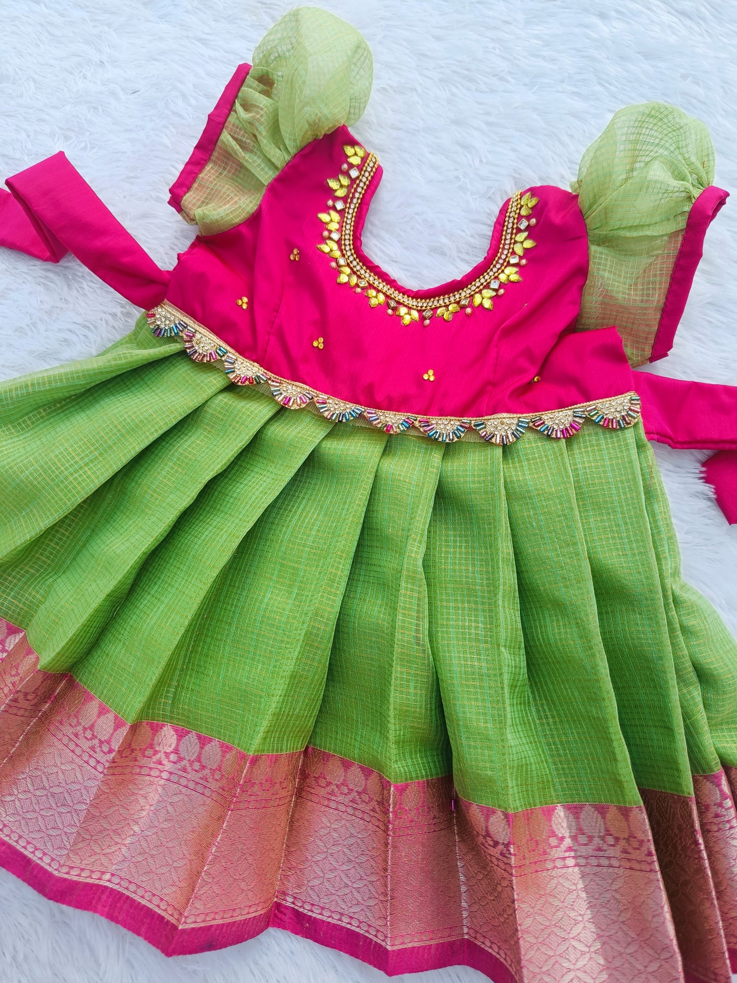 Rani Pink and Parrot Green Frock