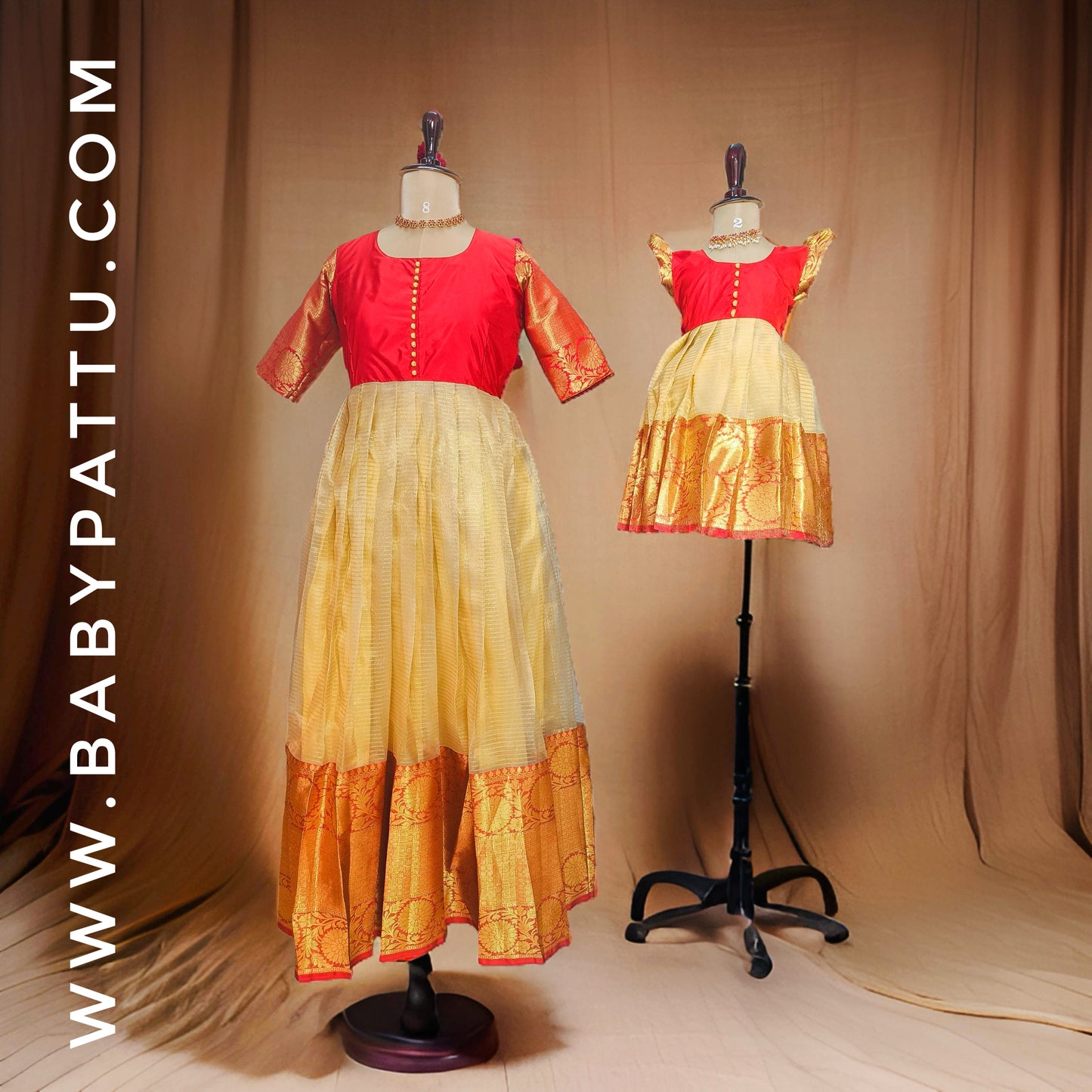 Golden tissue & Red Frocks combo