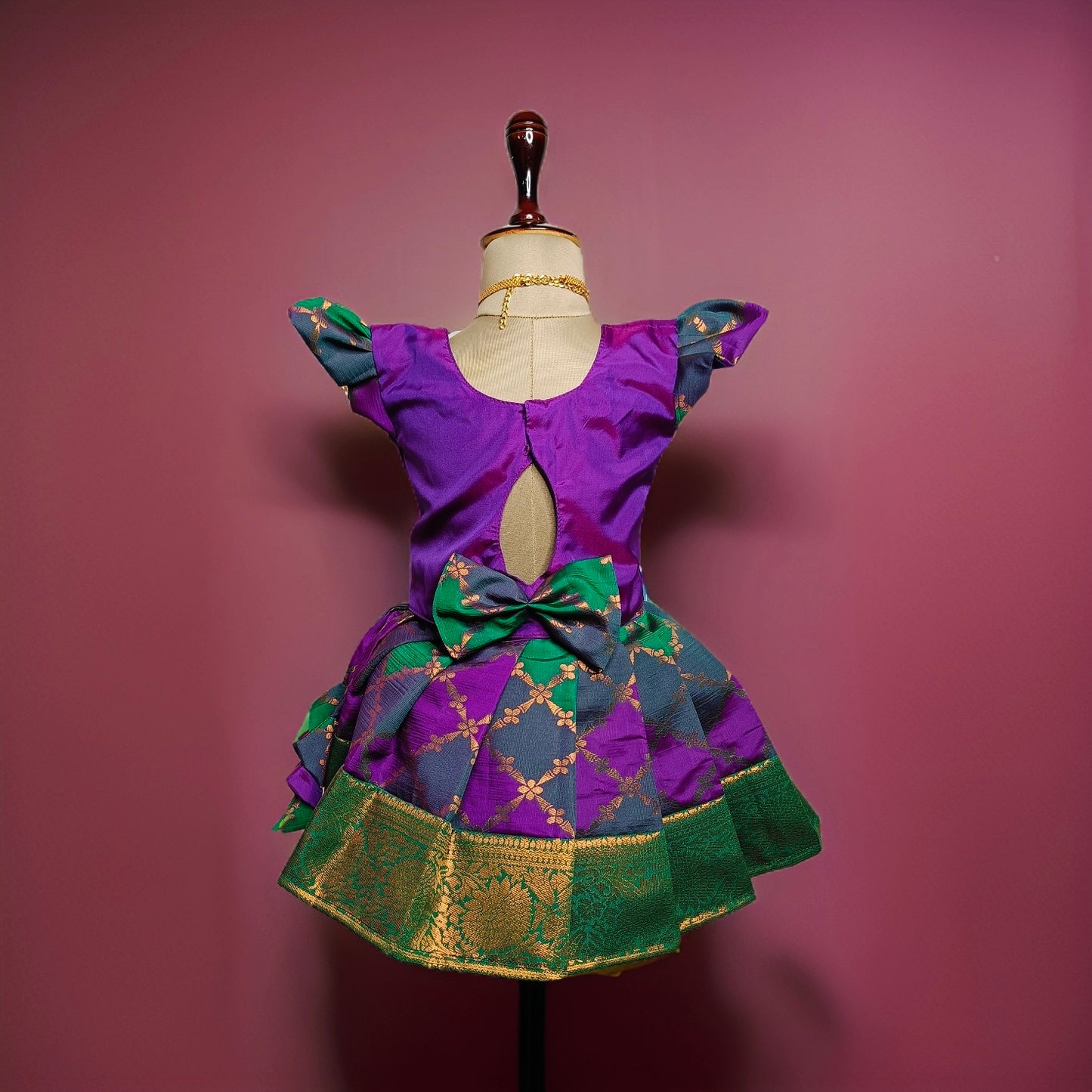 Purple & Green Pattu Pavada