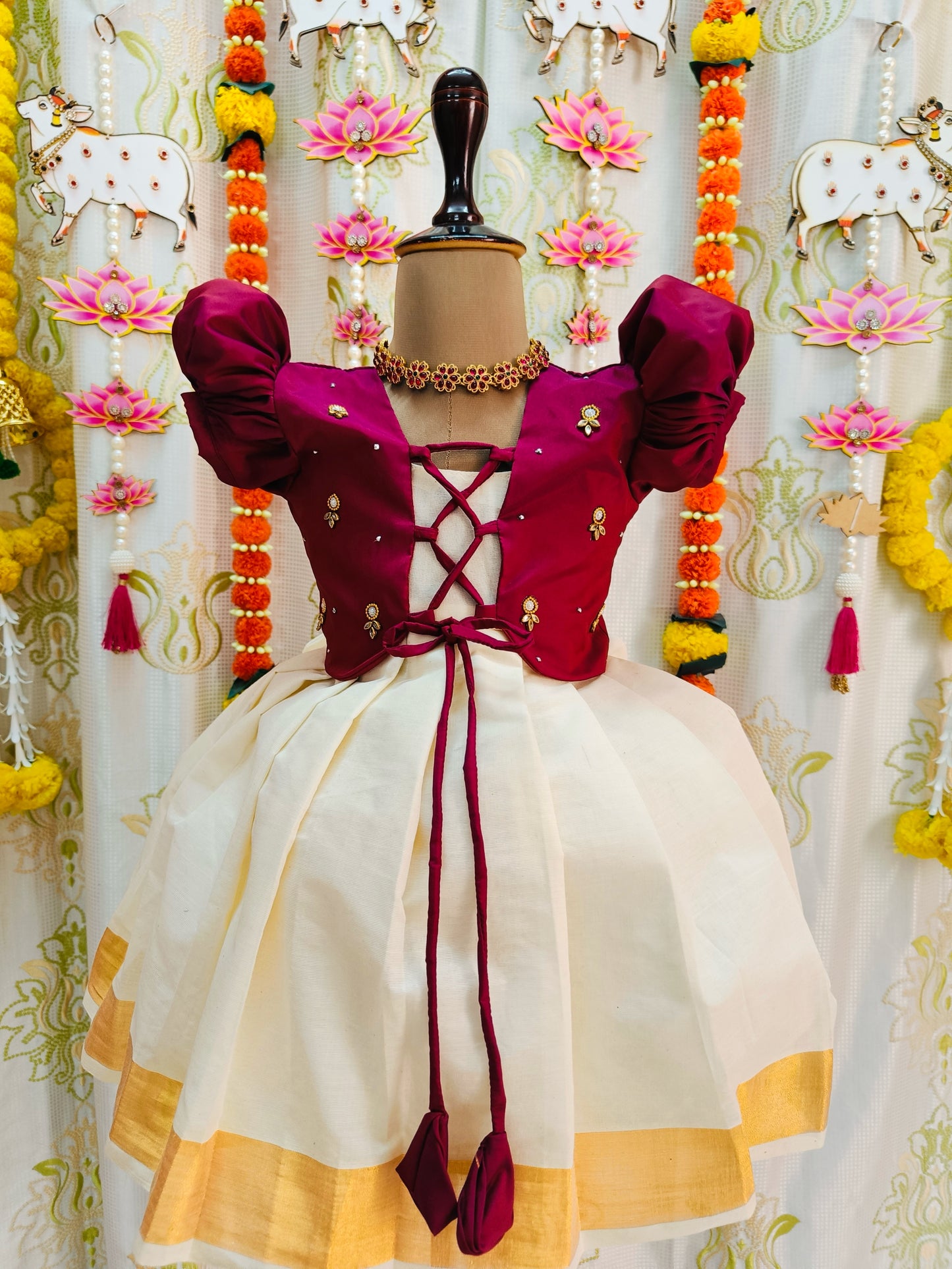 Maroon & White Kerala Coat Model Frock || Vishu Collection || 2024 ||