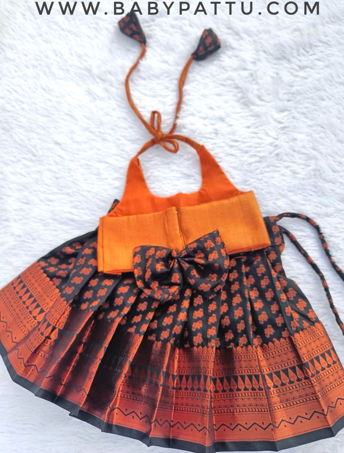 Copper Zari  Crop Top With Black Bottom Pattu Pavada