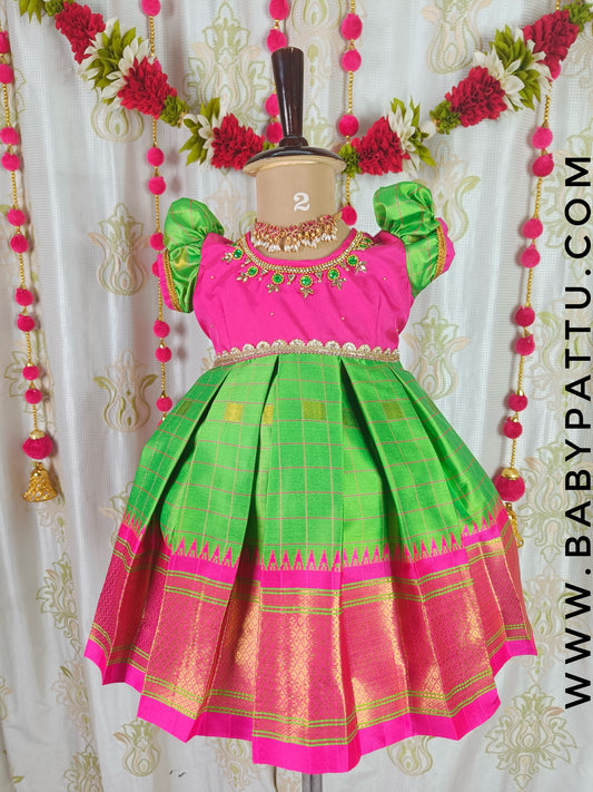 Baby pink & Parrot Green Black frock Diwali Collection