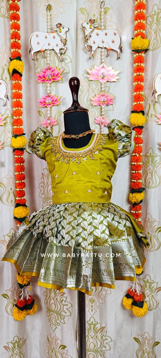 Mehandi Green Pattu Pavada