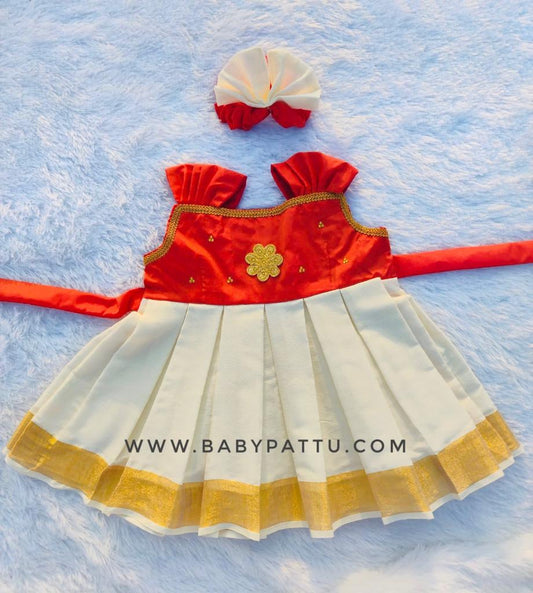 Orange & White Kasuvu Cotton Frock