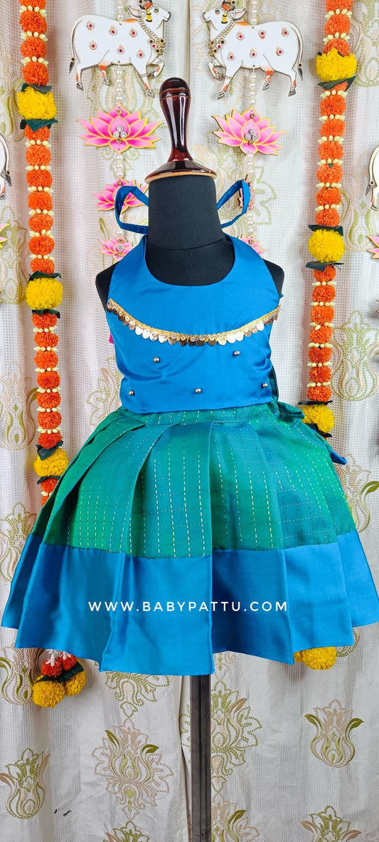 Blue & Green Double Shade  Pattu Pavada