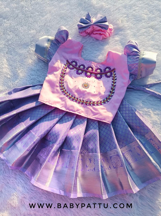 BabyPink And Lavender Pattu pavada