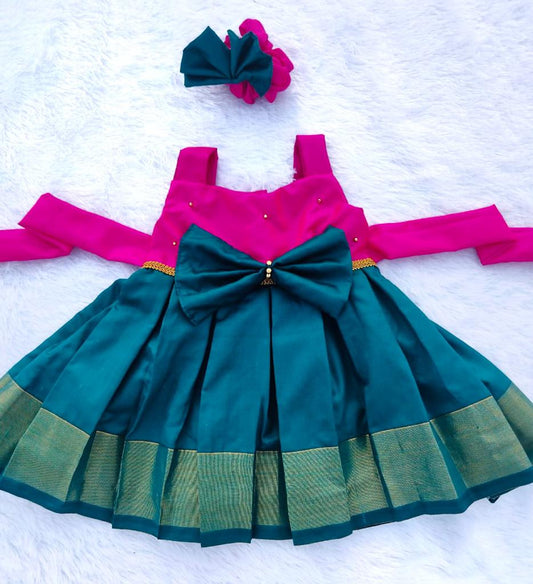 Pink and Peacock green frock