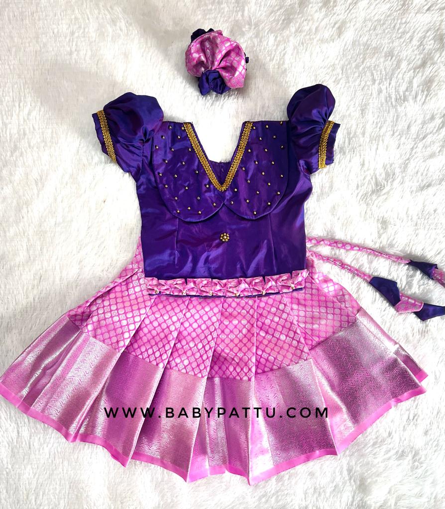 Purple & Pink Pattu Pavada