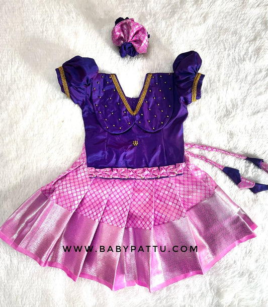 Purple & Pink Pattu Pavada