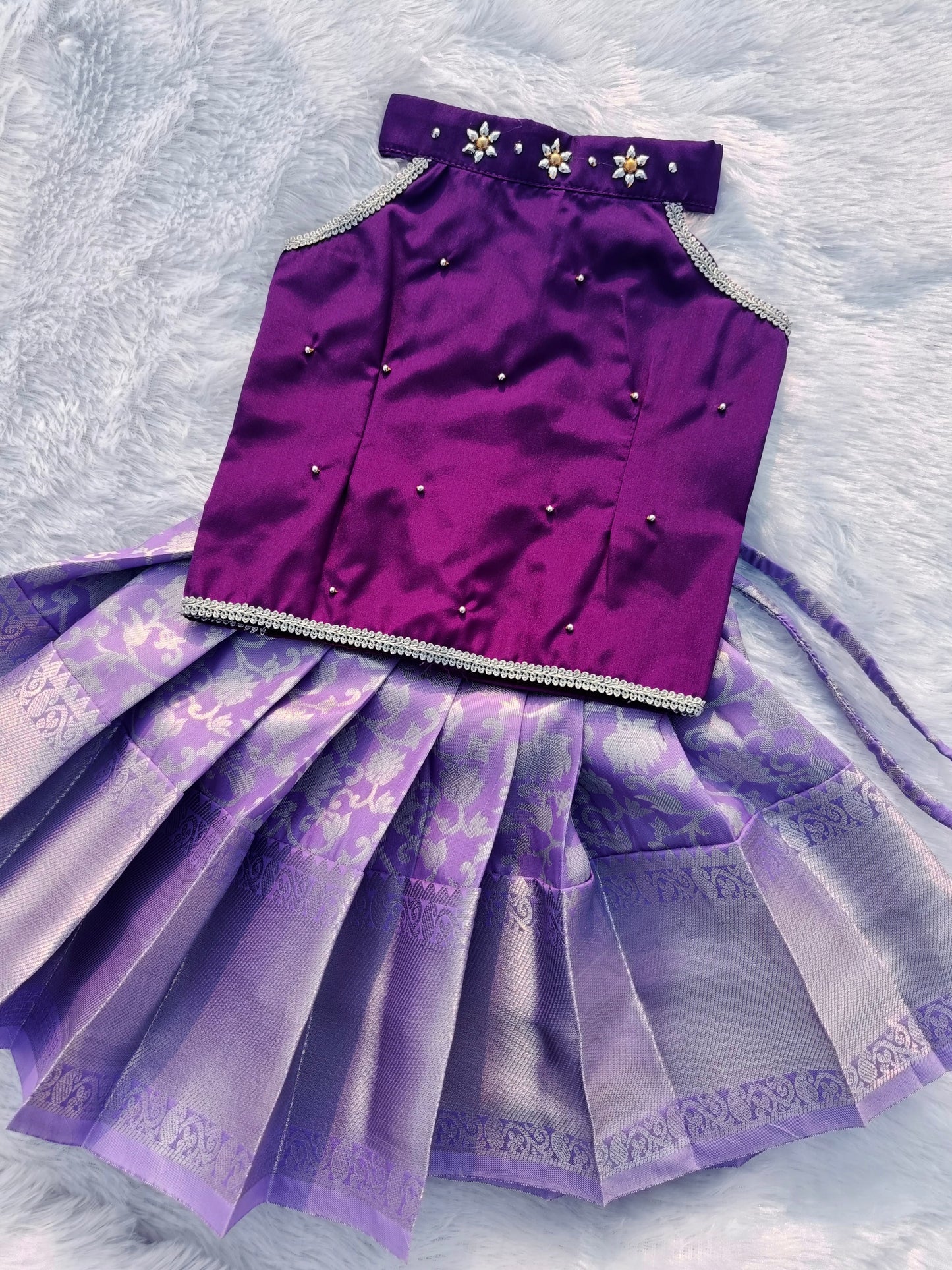 Purple Top & Lavender Pattu Pavada