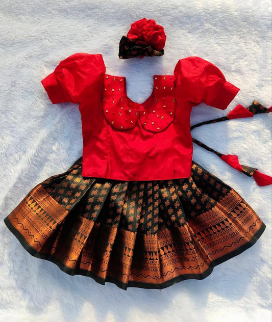 Red & Black Pattu Pavada