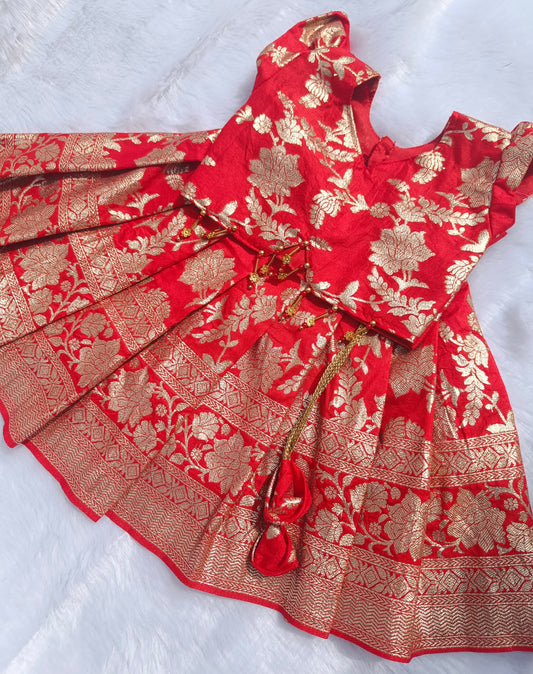 Red Colour Co - ord Set Pattu Pavada