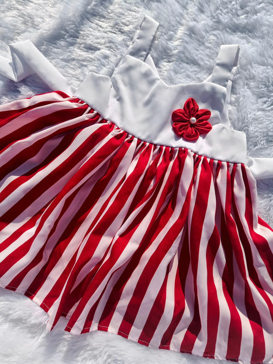 White & Red Soft Crepe Frock