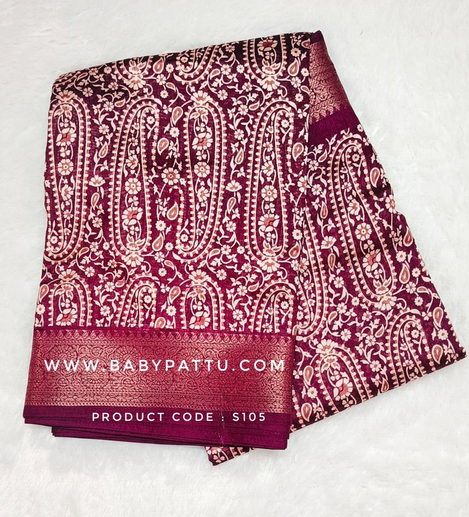 Wine Colour Dola Small Border Saree