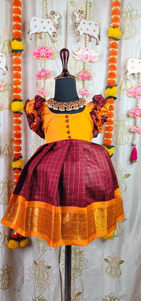 Mango Yellow & Maroon Frock