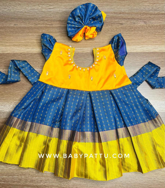 Yellow & Peacock Blue frock