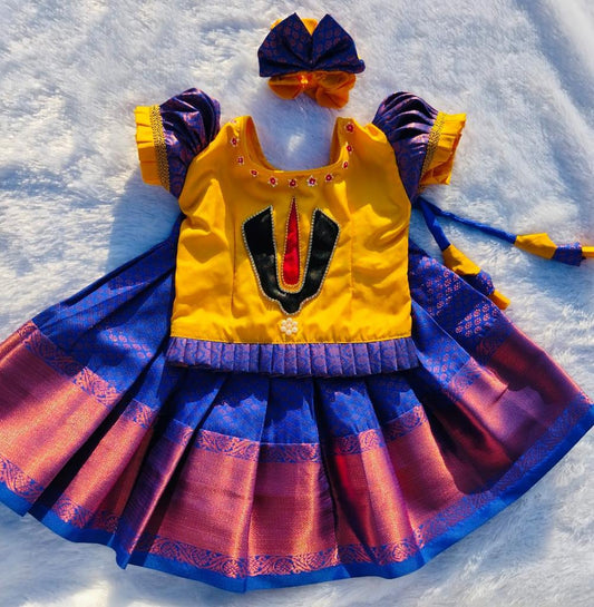 Yellow & Royal Blue Pattu Pavada