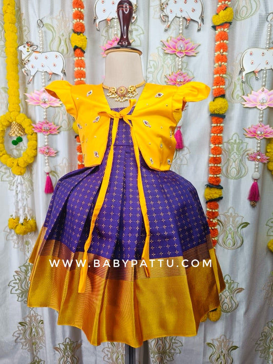 Yellow & Purple Colour Coat Model Frock